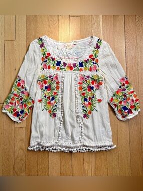 ANTHROPOLOGIE Vanessa Virginia Embroidered Boho Mexican Peasant TOP/BLOUSE 4/S